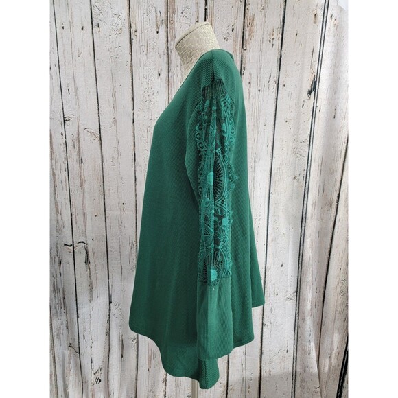 ALK Women's Large Suzanne Betro Waffle Knit Lace Accent Long Sleeve Blouse Shirt - Picture 5 of 10